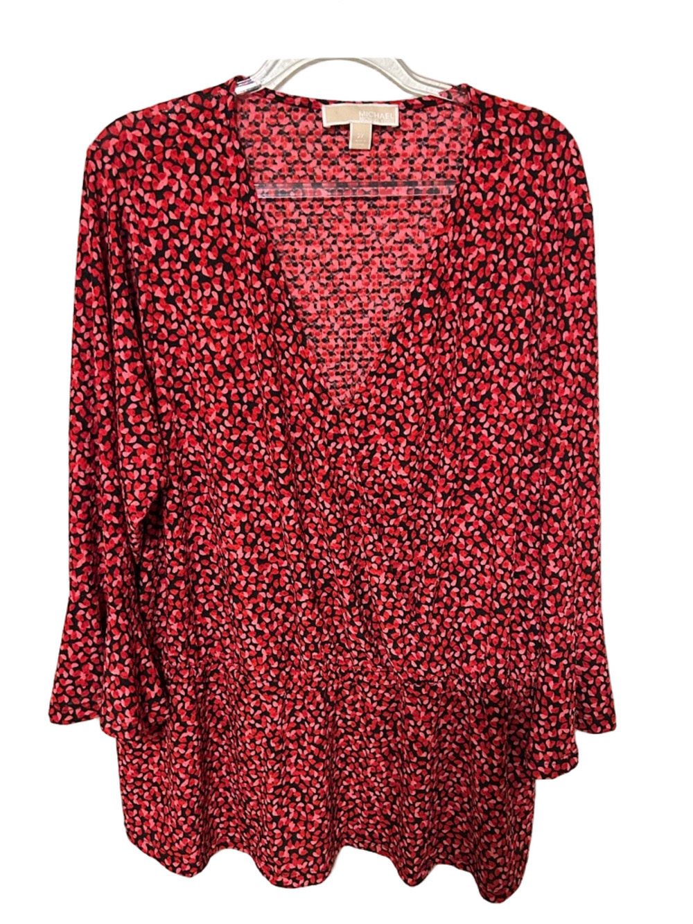 🐕‍🦺MICHAEL Michael Kors Red&Pink Floral Wrap Top size 2X GUC elastic waistband